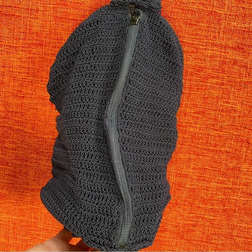 VTG 30’s 40’s Navy Blue Crochet Convertible Clutch With Strap Wristlet